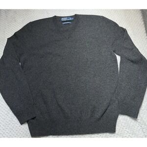 Vintage Polo Ralph Lauren 100% Lambs wool gray sweater size L Preppy Academia
